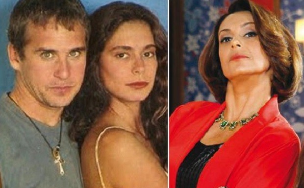 Giovanna Gold como Alzira, em Mulheres de Areia (Globo, 1993), e como Carmen, em Chiquititas (SBT, 2013) (Foto: Divulgação)