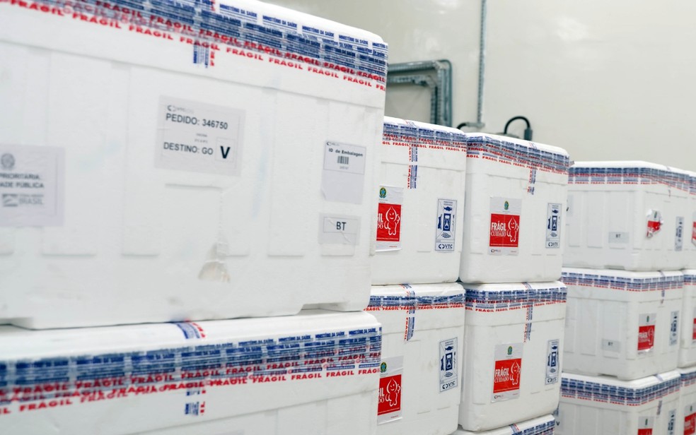 Goiás recebe remessa com 266,8 mil doses de vacinas contra a Covid-19 — Foto: Governo de Goiás/Divulgação