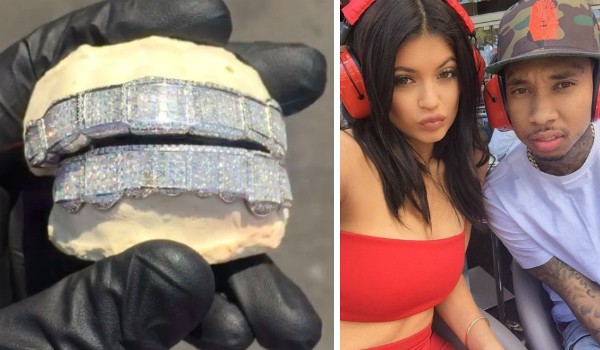 Kylie Jenner, Tyga e a dentadura dada de presente ao cantor (Foto: Instagram)