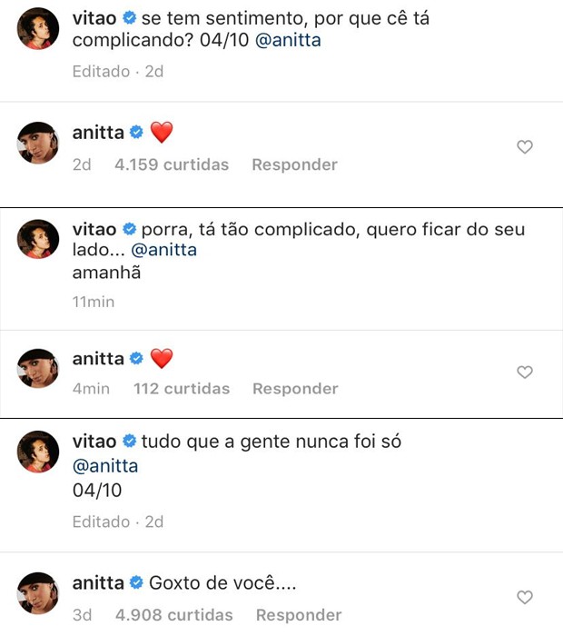Vitão e Anitta alvoroçam web com declarações românticas (Foto: Reprodução / Instagram)