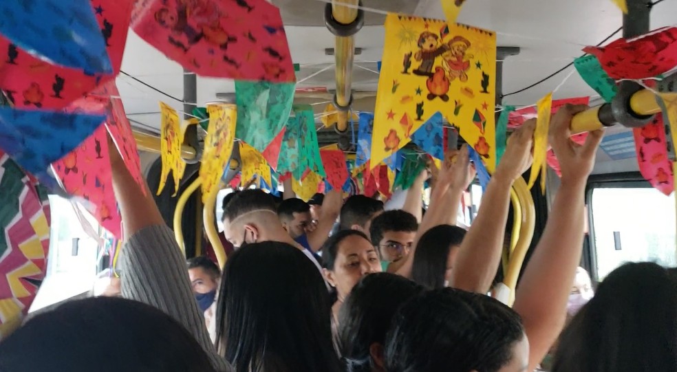 Não faltaram elogios à decoração e à música dentro do ônibus, mas também sobraram críticas ao transporte público da capital — Foto: Reprodução