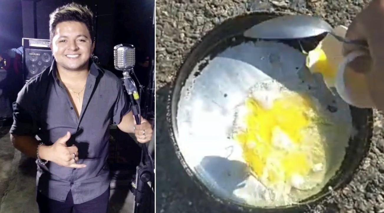 Sob forte calor, cantor frita ovo no asfalto no Ceará: 'Comi com baião de dois'