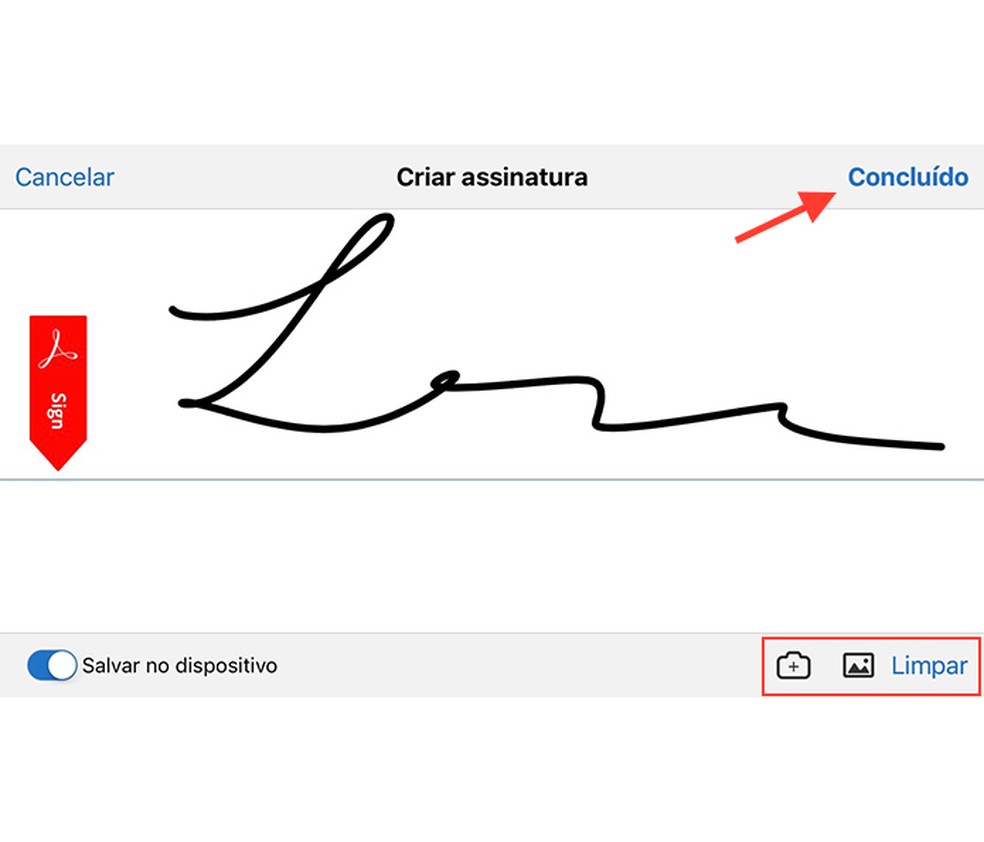 Ação para criar uma assinatura no app Adobe Reader (Foto: Reprodução/Marvin Costa)