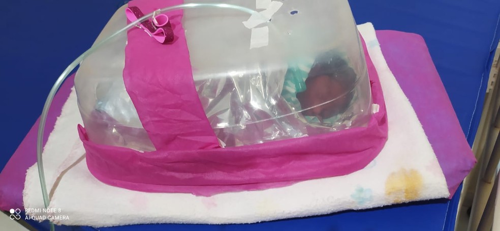 Bebê prematura de 1 kg viaja por oito horas em incubadora improvisada com bacia de plástico: 'verdadeiro milagre', diz mãe — Foto: Arquivo pessoal 