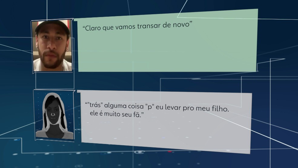 Troca de mensagens entre Neymar e a mulher â€” Foto: TV Globo/ReproduÃ§Ã£o