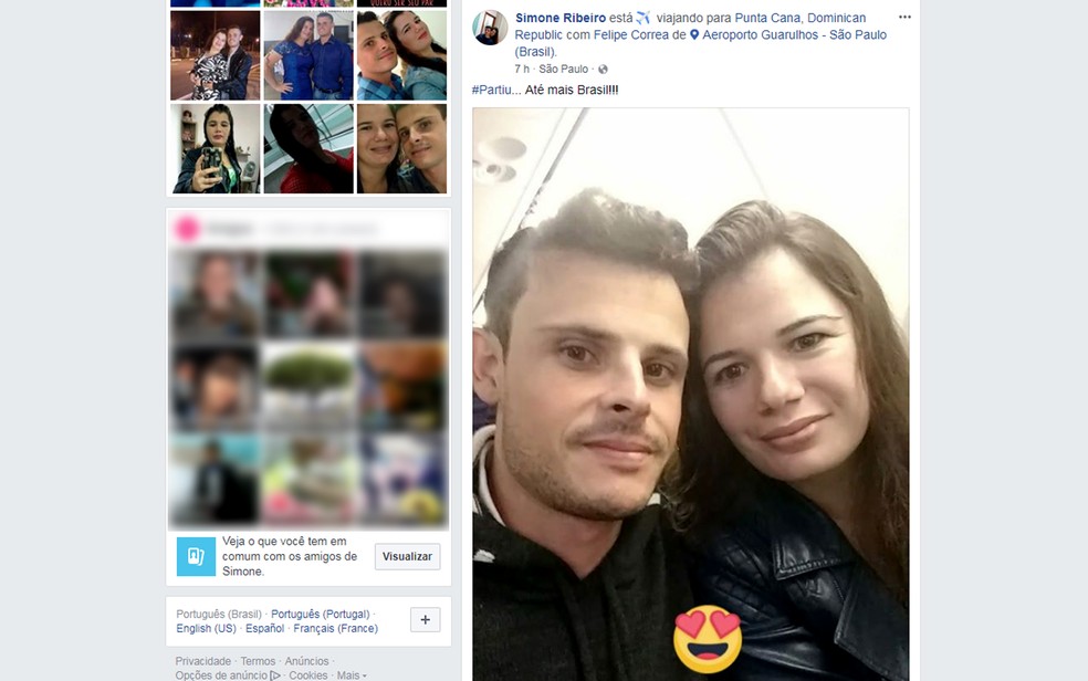 Noiva Simone Farias postou foto com o noivo, apÃ³s acidente com helicÃ³ptero em Vinhedo rumo, Ã  lua de mel (Foto: ReproduÃ§Ã£o/Facebook)