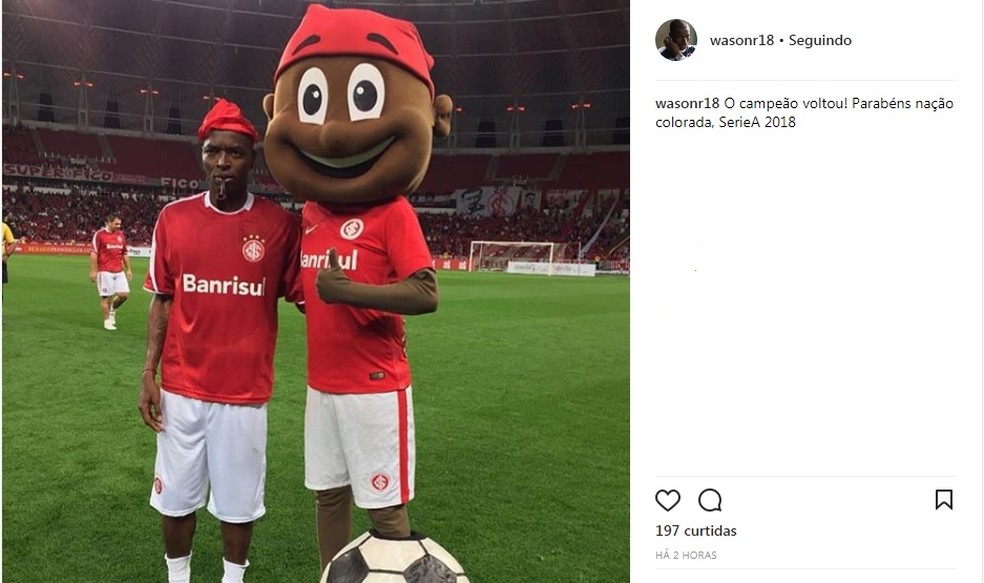 Rentería vibrou com a volta do Inter à elite (Foto: Reprodução, Instagram)