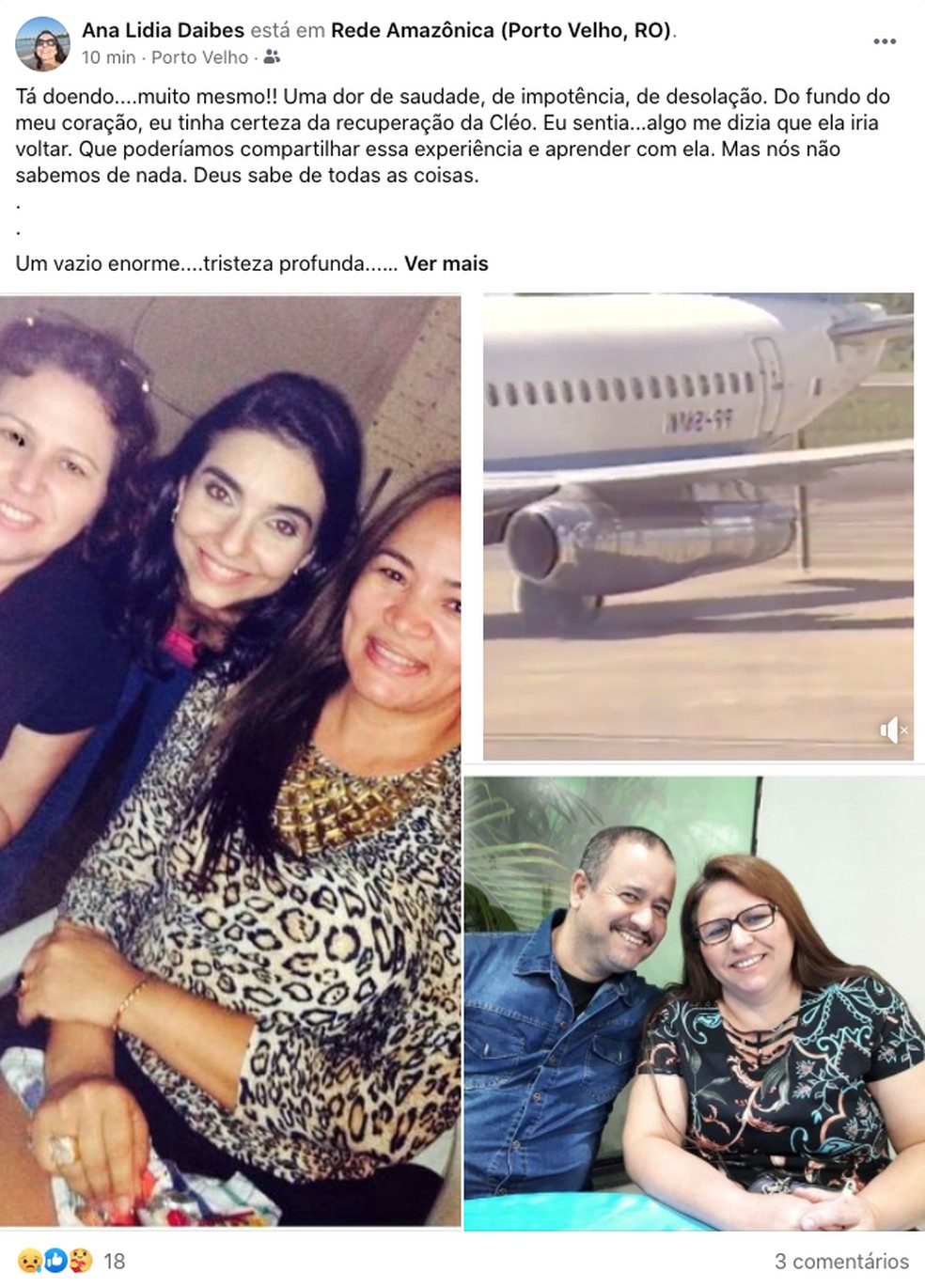 Homenagem de Ana Lídia Daibes para Cléo Subtil  — Foto: Reprodução/Redes Sociais
