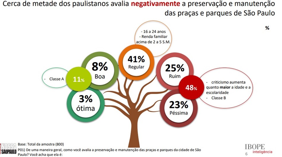 Metade dos paulistanos avalia negativamente a preservaÃ§Ã£o das praÃ§as e parques de SÃ£o Paulo (Foto: DivulgaÃ§Ã£o/Rede Nossa SÃ£o Paulo )