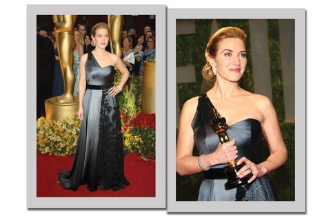 Kate Winslet usou um look YSL no Oscar 2009 e recebeu o prêmio pelo filme O Leitor   