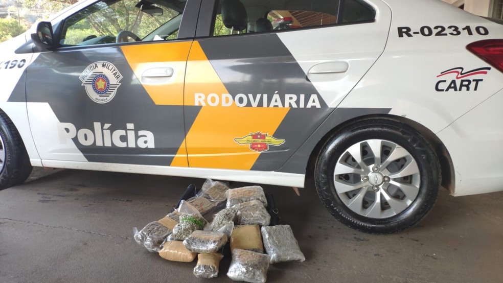 Drogas embaladas a vácuo estavam dentro da bolsa de um dos passageiros — Foto: Polícia Rodoviária/Divulgação