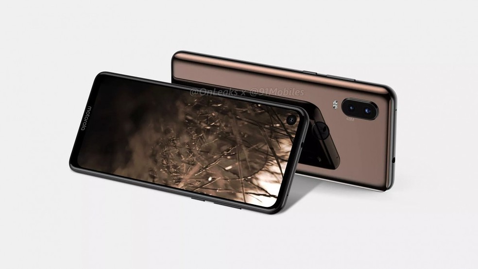 Motorola P40 teria câmera frontal dentro da tela e câmera traseira com sistema duplo — Foto: Reprodução/OnLeaks e 91Mobiles