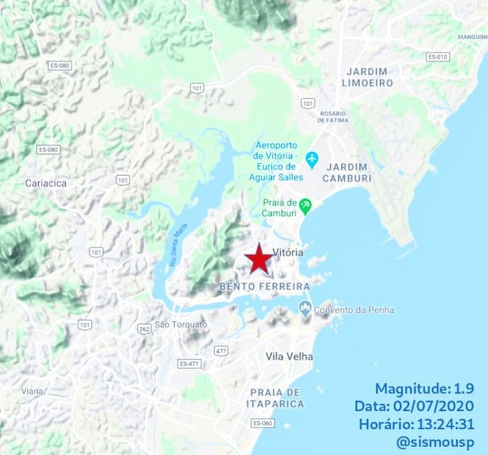 Tremor de terra foi registrado na tarde desta quinta-feira (2) em Vitória — Foto: Divulgação/Centro de Sismologia da USP