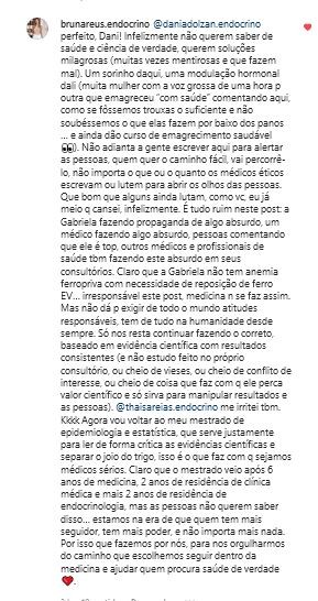 Endocrinologista reage a post de Gabriela Pugliesi (Foto: Reprodução/Instagram)