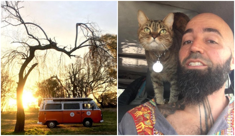 Dennis Cosmo Marin viajava de Kombi com sua gata de estimação — Foto: Reprodução/Redes sociais