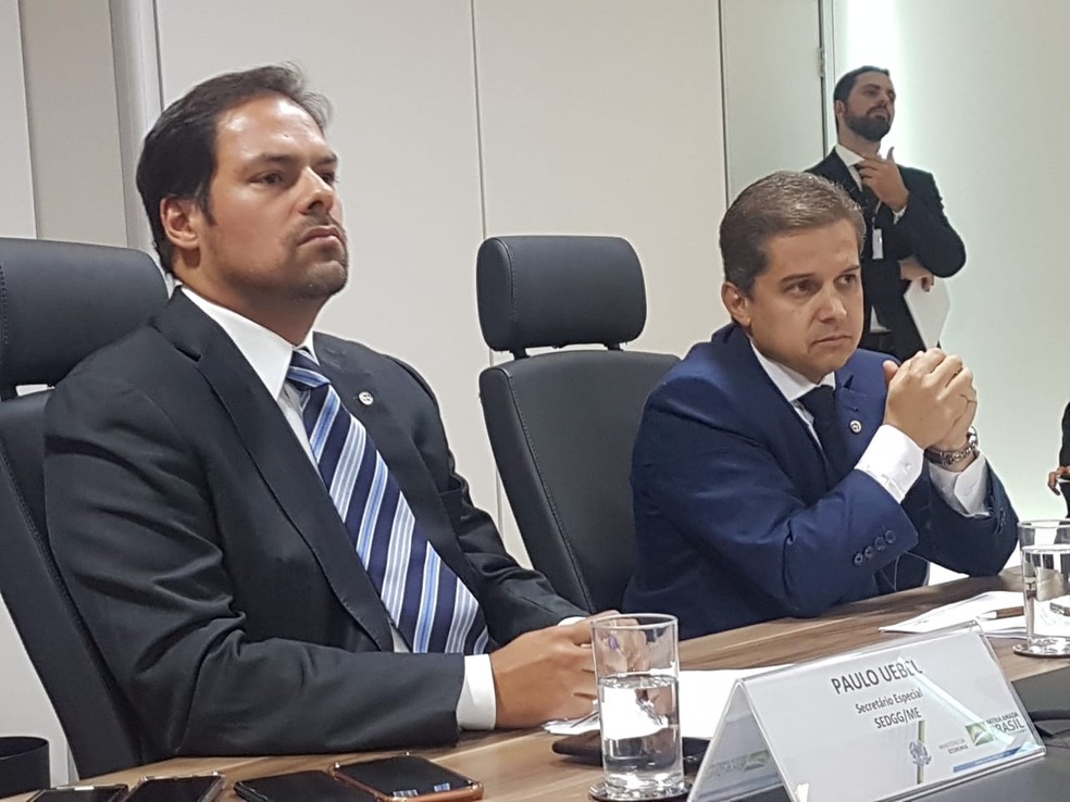 Paulo Uebel e Gleisson Rubin, da Secretaria Especial de Desburoratização, Gestão e Governo Digital do Ministério da Economia. — Foto: Alexandro Martello (Portal G1)