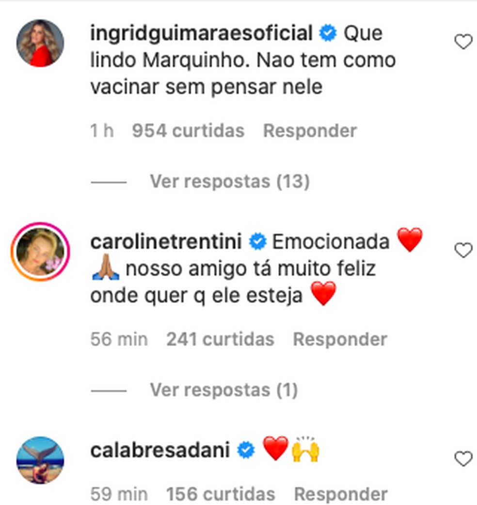 Amigos comentam em post de Marcus Majella  — Foto: Reprodução/Instagram