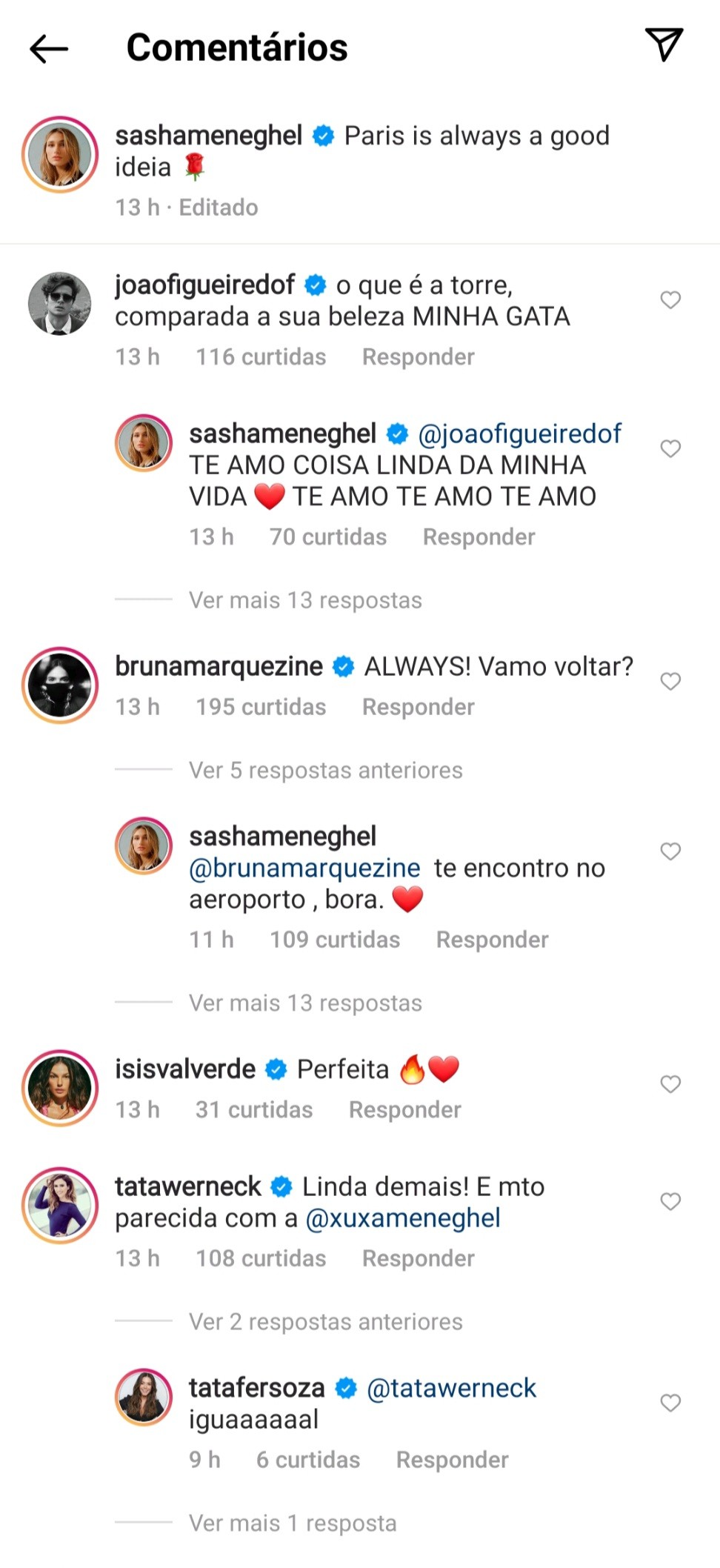João Figueiredo e famosos elogiam Sasha  (Foto: Reprodução / Instagram )