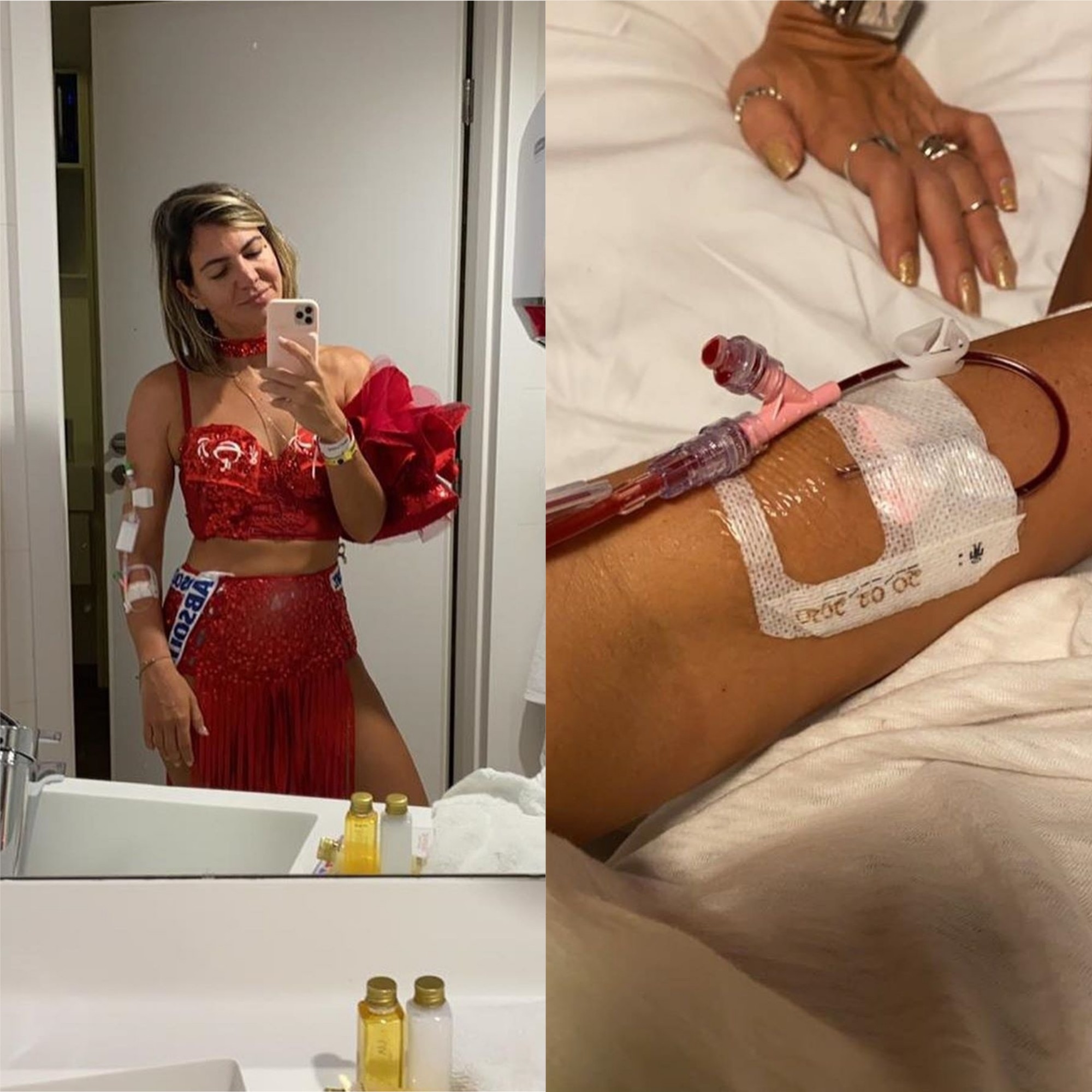 Carol Sampaio, mesmo internada, provou o look do Carnaval no hospital (Foto: Reprodução/Instagram)