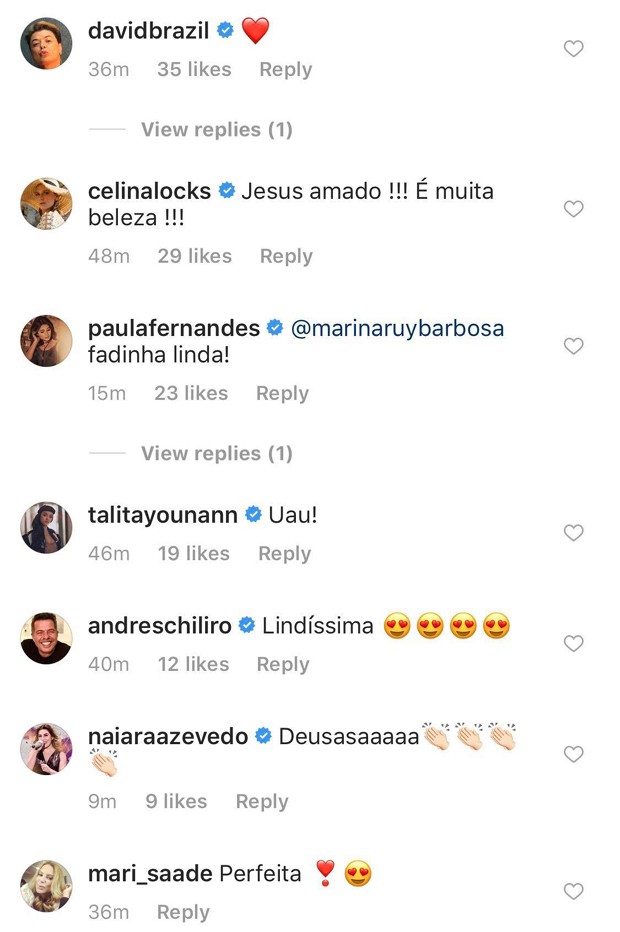 Paula Fernandes e outros famosos elogiam Marina (Foto: Reprodução/Instagram)