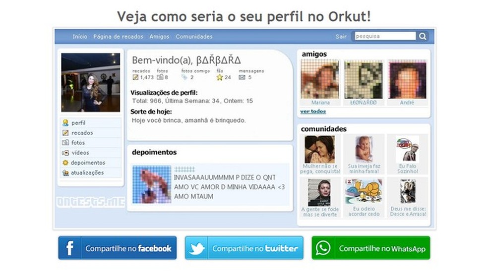 Orkut permitia enviar depoimentos para os amigos — Foto: Reprodução/TechTudo