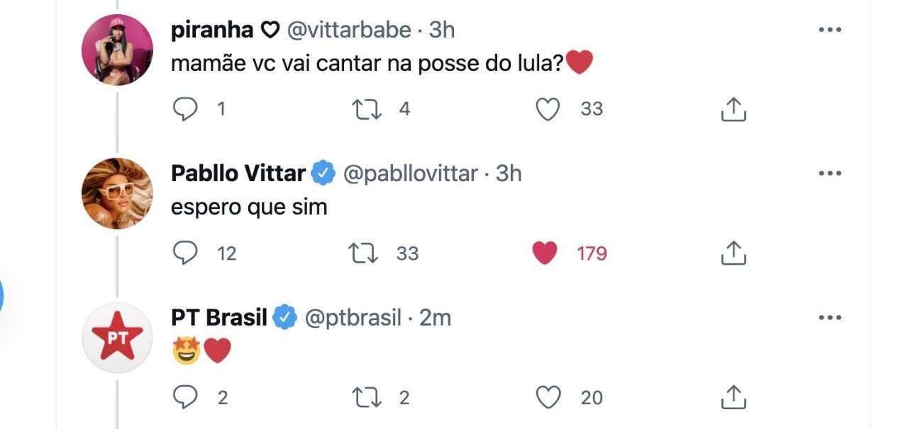 Pabllo Vittar diz que quer fazer show em posse de Lula (Foto: Reprodução Instagram)