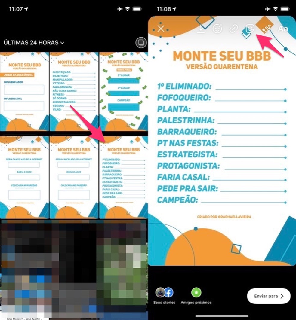 'Monte seu BBB versão quarentena' como usar template no Instagram