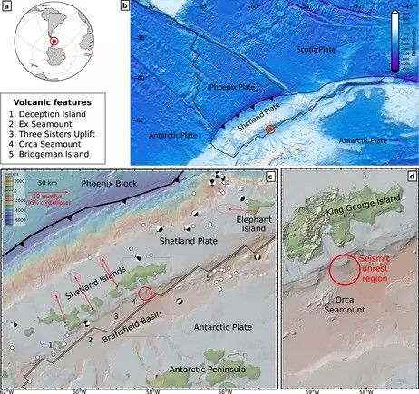 Ilustração da zona sismicamente ativa ao largo da Antártica (Foto: Cesca et al. 2022 - nature Commun Earth Environ) Ilustração da zona sismicamente ativa ao largo da Antártica (Foto: Cesca et al. 2022 - nature Commun Earth Environ)
