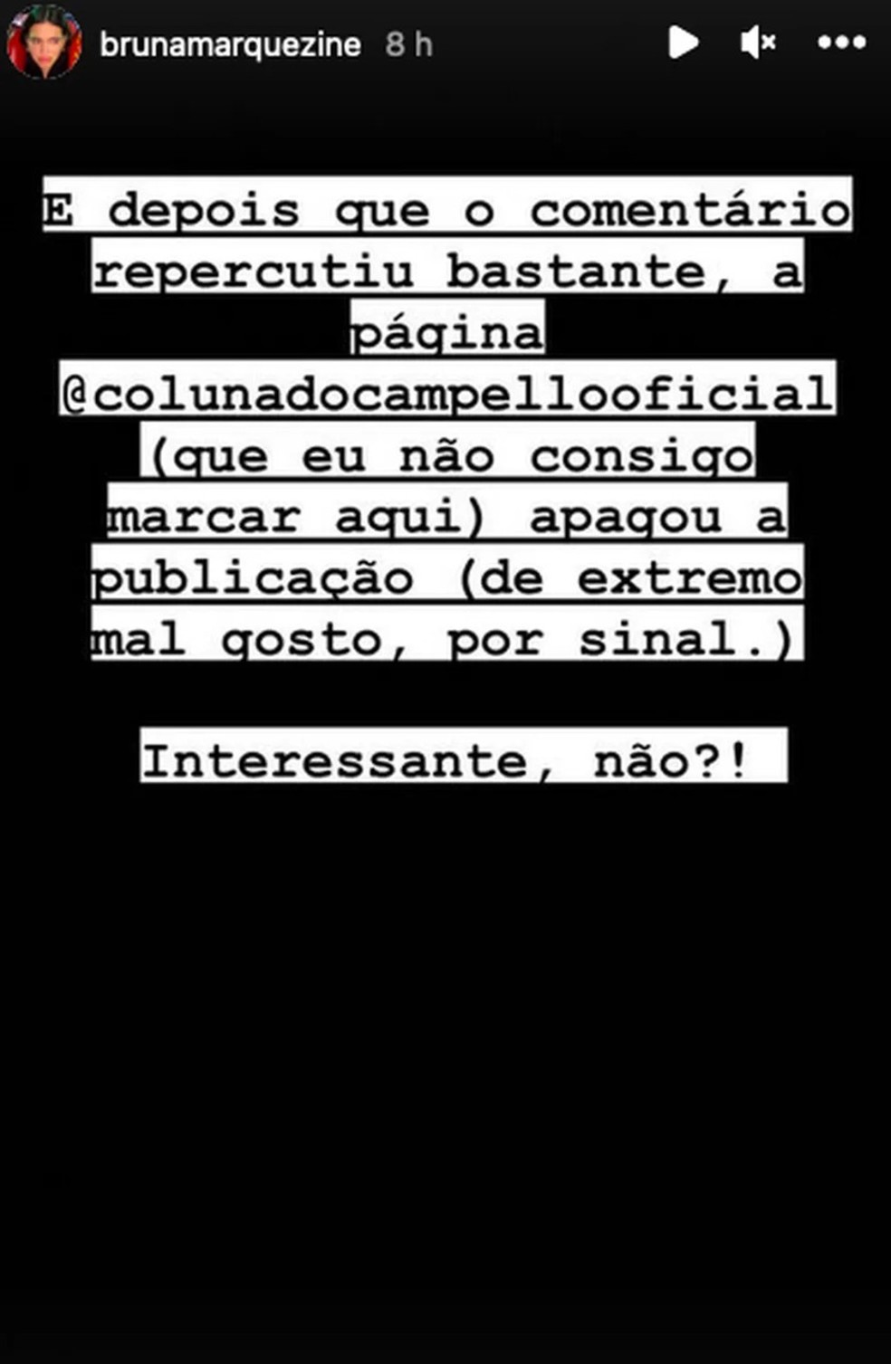 Bruna Marquezine responde crítica de Michelle Bolsonaro — Foto: Reprodução/Instagram