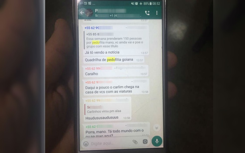 Conversa em celular de preso que mostra deboche a operaÃ§Ã£o contra pedofilia â Foto: PolÃ­cia Civil/DivulgaÃ§Ã£o