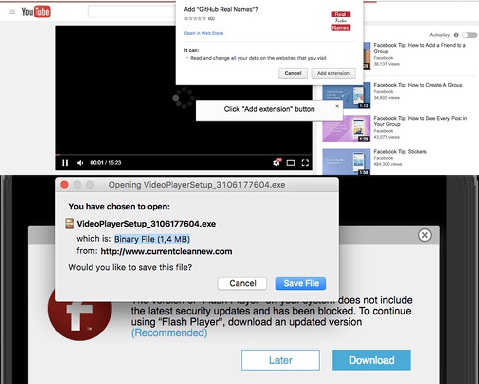 Páginas falsas instalam adware no navegador (Foto: Reprodução/Kaspersky )