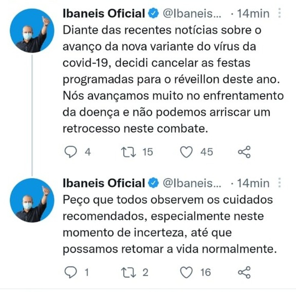 Em rede social, governador do DF diz que festas de réveillon estão canceladas — Foto: Twitter/Reprodução