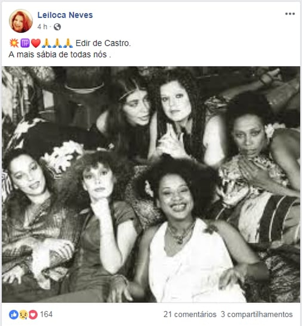 Leiloca postou homenagem nas redes sociais — Foto: Reprodução/Redes sociais