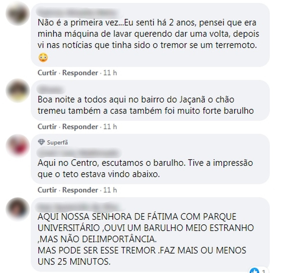 Relatos de moradores de vários bairros foram compartilhados nas redes sociais — Foto: Facebook/ Reprodução 