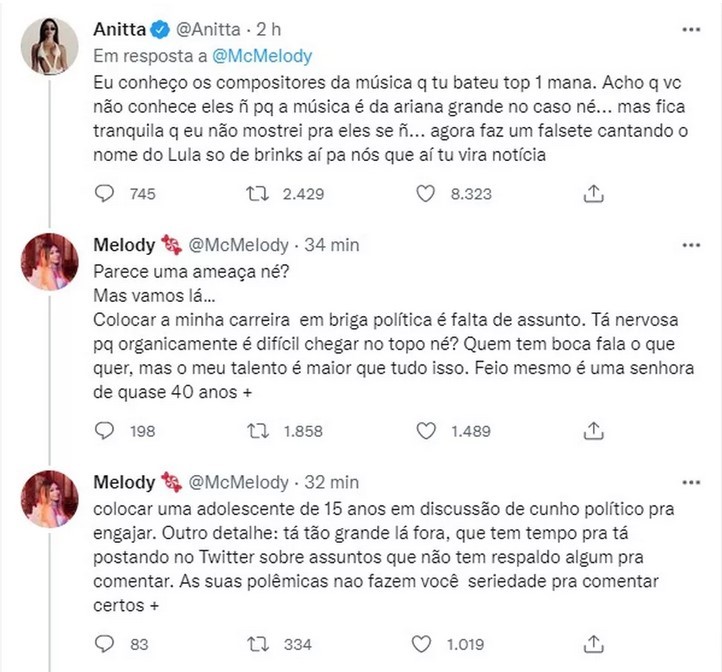Anitta responde provocação de Melody (Foto: Reprodução/Twitter)