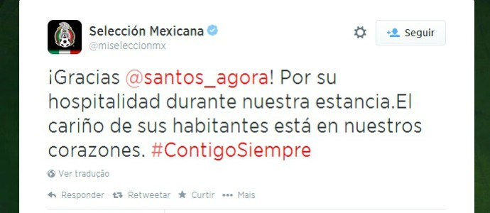 Pelo Twitter, seleção do México agradece hospitalidade da população de Santos (Foto: Reprodução / Twitter )