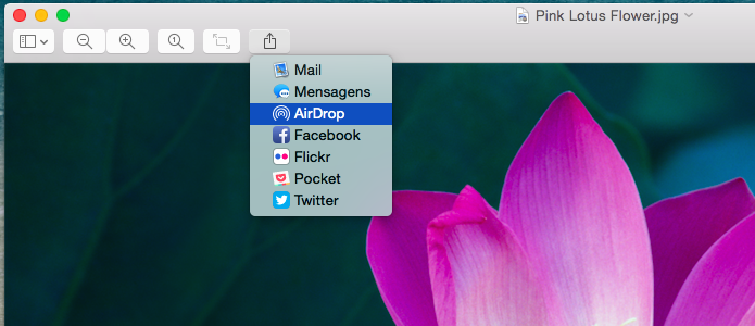 Menu de compartilhamento do OS X permite enviar arquivos no AirDrop (Foto: Reprodução/Helito Bijora)