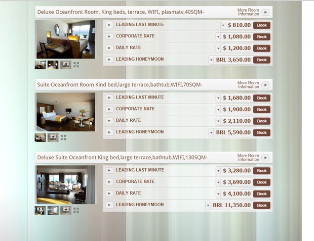 Valores do Hotel Fasano, no Rio de Janeiro (Foto: Reprodução)