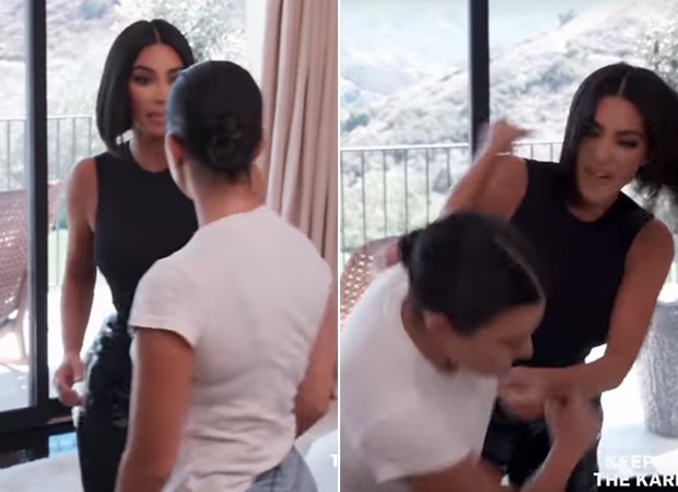 Kim e Kourtney Kardashian se desentendem  (Foto: Reprodução / YouTube)