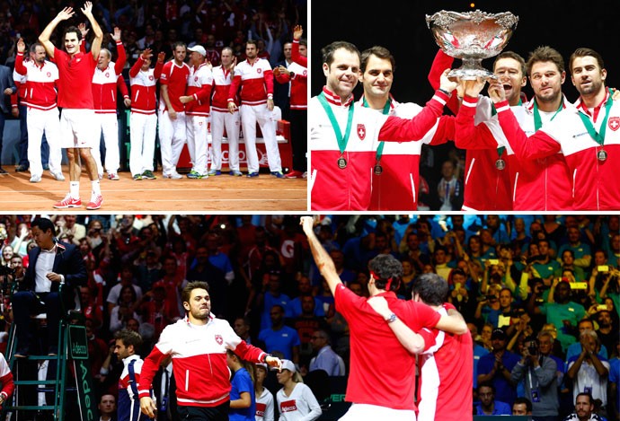 Montagem Federer x Gasquet - Copa Davis 2014 (Foto: Getty Images)