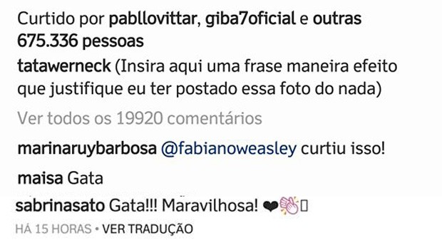 Tatá Werneck recebe elogios de famosas como Sabrina Sato e Maisa Silva (Foto: Reprodução/Instagram)