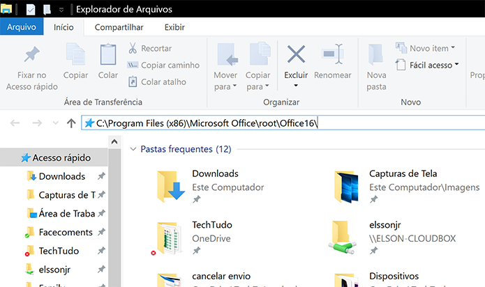 Digite caminho no Windows Explorer para acessar a pasta do Office (Foto: Reprodução/Elson de Souza)