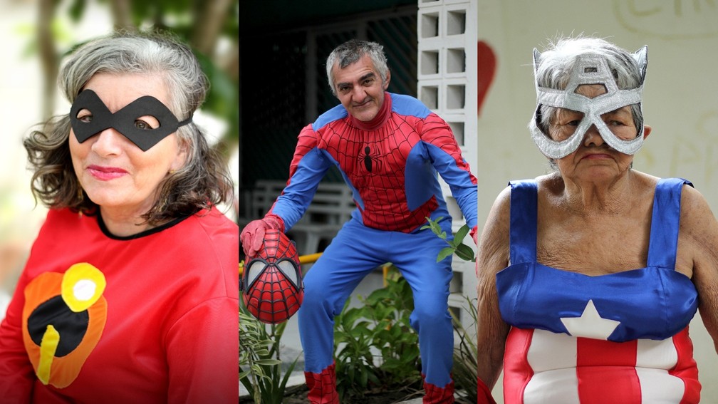 Idosos se vestiram de super-heróis para divulgar abrigo, em Santa Rita, PB (Foto: Sebastian Fernandes/Casa do Ancião/Divulgação)