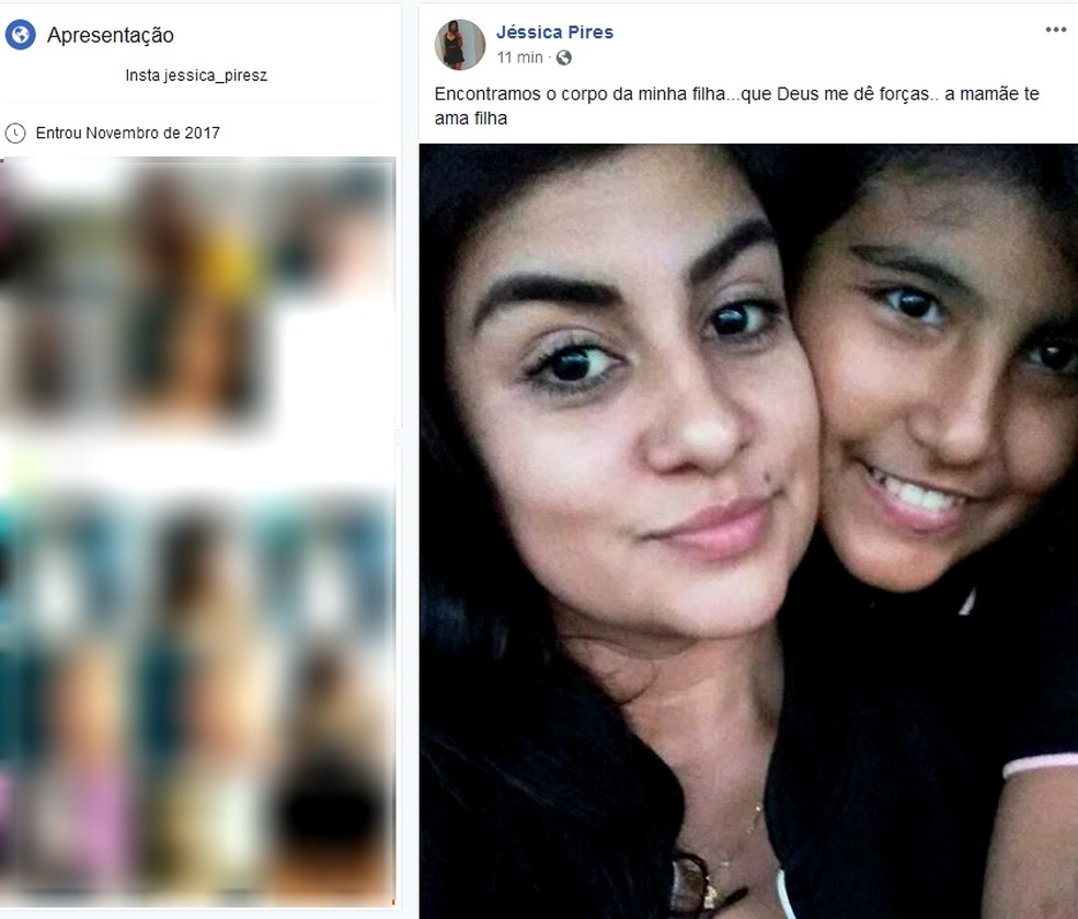 Mãe de menina desaparecida confirmou por uma rede social que corpo encontrado era da filha — Foto: Reprodução/Facebook