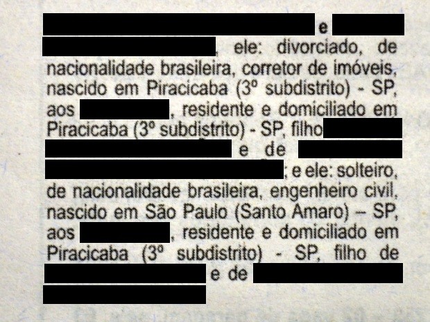 Edital de proclamas de casal homoafetivo foi corrigido e publicado em Piracicaba (Foto: Reprodução/G1)