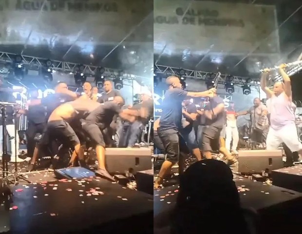 Integrantes das bandas Psirico e Samba Trator brigam em cima de palco na Bahia
