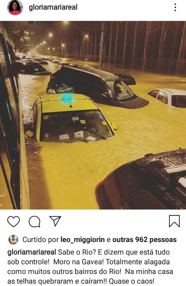 Gloria Maria fala sobre caos após chuva no Rio (Foto: Reprodução Instagram)