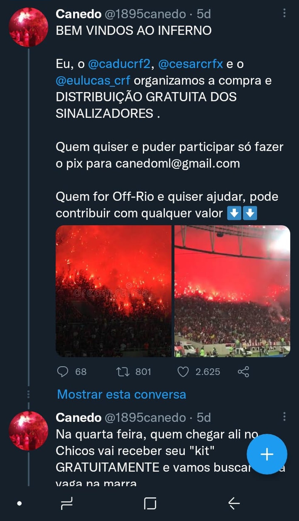 A&ccedil;&atilde;o de torcedores para a compra de sinalizadores &mdash; Foto: Reprodu&ccedil;&atilde;o