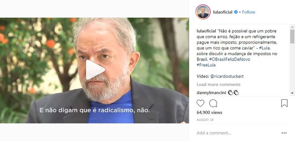 Luiz Inácio Lula da Silva apresenta proposta nas redes sociais (Foto: Reprodução/Instagram)