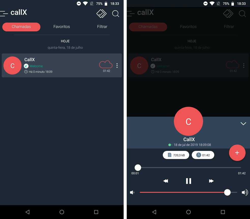 CallX tem filtros que permitem gravar ligações específicas no celular — Foto: Reprodução/Rodrigo Fernandes